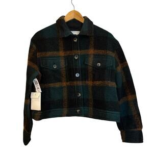 NWT Aritzia Wilfred Free Autumn Shirt Jacket Boxy Wool Shacket Green Plaid Small
